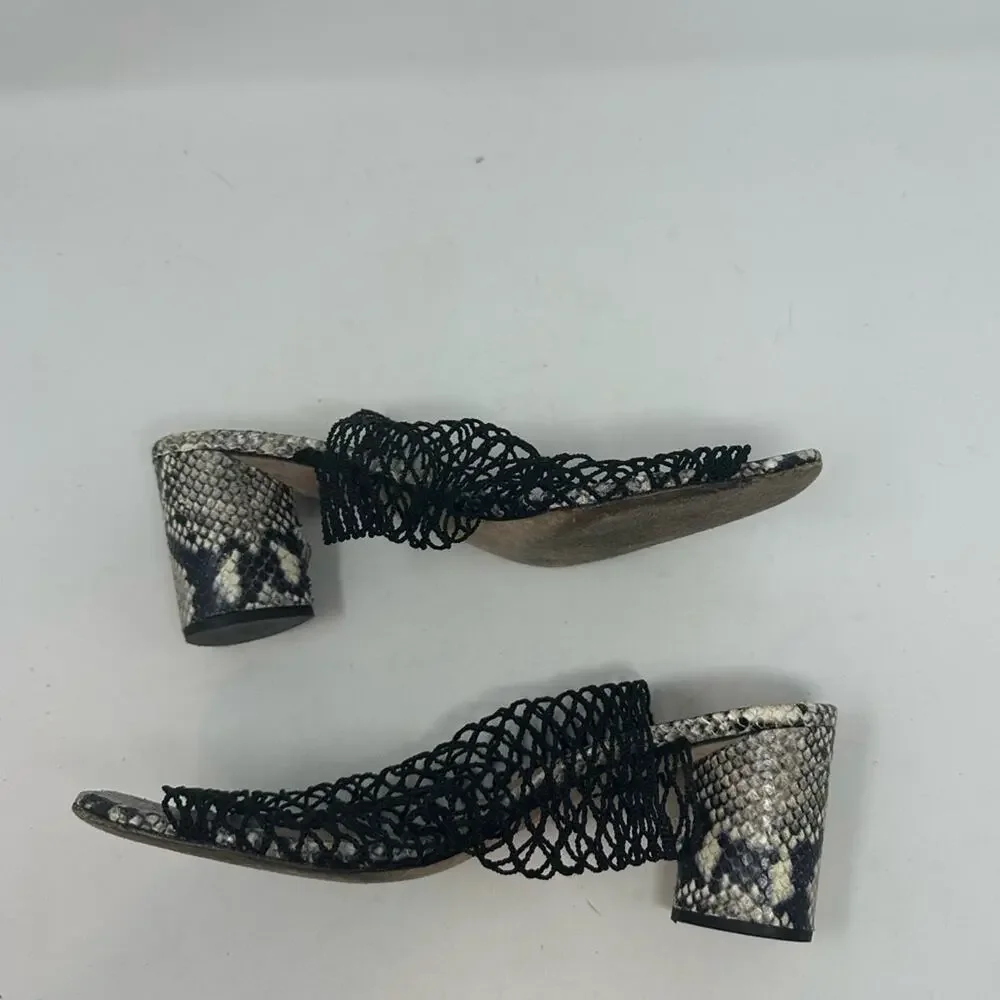 Veronica Beard Kasi Snakeskin Print Block Heel Mesh Slide Sandal In Black 8.5